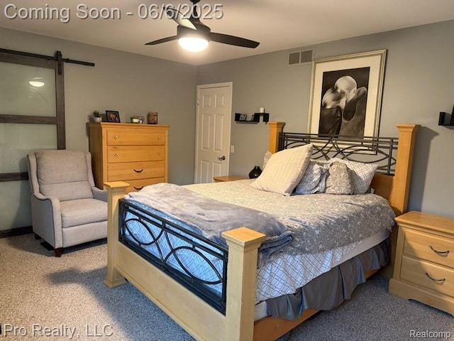 44195 Dartmouth St, Canton, MI 48188 - bedroom with carpet, a barn door, and ceiling fan