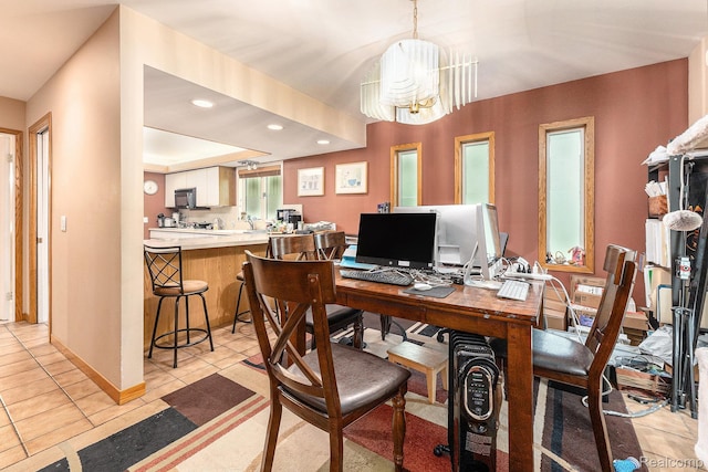5130 Whitlow Ct, Commerce Twp, MI 48382 - office space featuring a chandelier, recessed lighting, light tile patterned floors, and baseboards