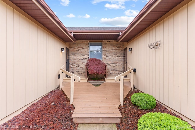601 Churchgrove Rd, Frankenmuth, MI 48734 - entrance to property featuring brick siding and roof with shingles