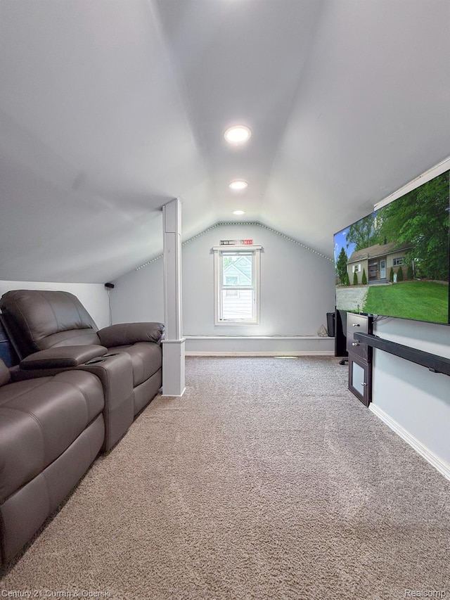 7641 N Inkster Rd, Westland, MI 48185 - carpeted home theater room featuring lofted ceiling, recessed lighting, and baseboards