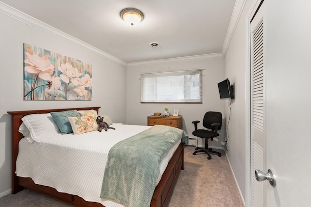 1269 Potomac Dr, Rochester Hills, MI 48306 - carpeted bedroom featuring crown molding, baseboards, a closet, and a baseboard radiator
