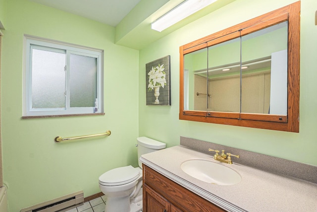 1269 Potomac Dr, Rochester Hills, MI 48306 - bathroom with a baseboard radiator, toilet, vanity, tile patterned floors, and baseboards