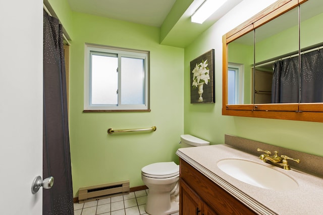 1269 Potomac Dr, Rochester Hills, MI 48306 - bathroom with a baseboard heating unit, tile patterned flooring, toilet, vanity, and baseboards