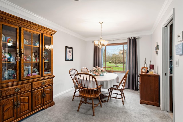 1269 Potomac Dr, Rochester Hills, MI 48306 - dining room featuring light carpet, a chandelier, ornamental molding, and baseboards