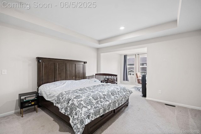 4782 Broomfield Way, Lake Orion, MI 48359 - carpeted bedroom featuring baseboards, a tray ceiling, and recessed lighting