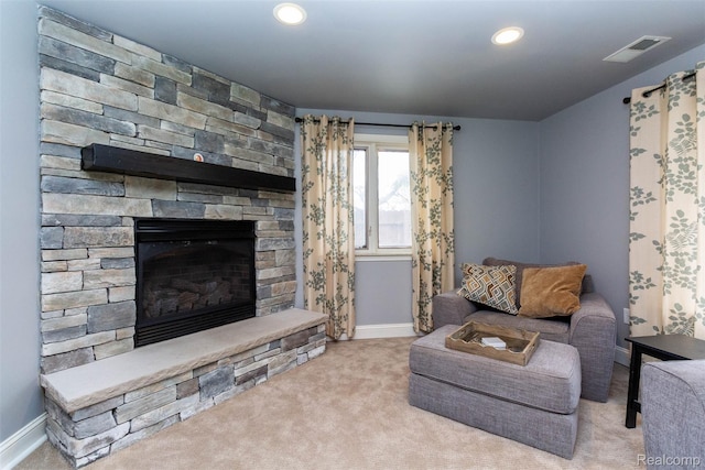 28220 Swan Island Dr, Grosse Ile, MI 48138 - living room with a fireplace, baseboards, carpet floors, and recessed lighting