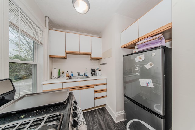 414 W Summit St, Ann Arbor, MI 48103 - kitchen featuring freestanding refrigerator, dark wood-style floors, white cabinetry, and a sink
