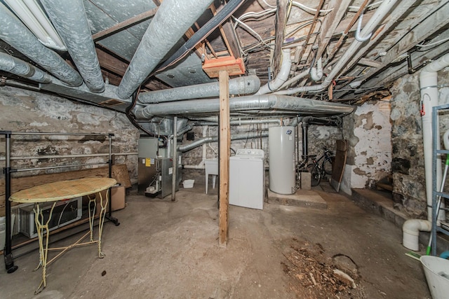 414 W Summit St, Ann Arbor, MI 48103 - unfinished basement with washer / dryer, gas water heater, and heating unit