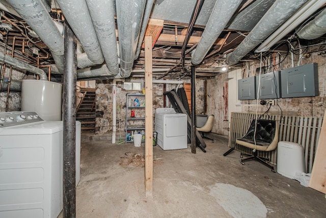 414 W Summit St, Ann Arbor, MI 48103 - unfinished basement featuring washer / clothes dryer, water heater, and electric panel