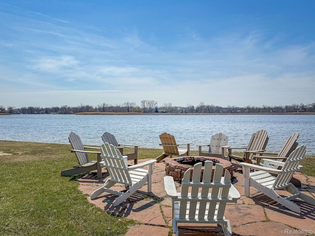 1363 Forest Bay Dr, Waterford, MI 48328 - view of patio / terrace featuring a water view and a fire pit