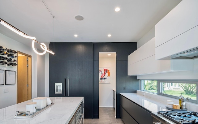 1363 Forest Bay Dr, Waterford, MI 48328 - kitchen featuring modern cabinets, dark cabinetry, recessed lighting, and white cabinets