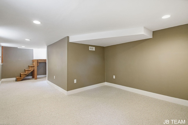 200 W 21st St, Holland, MI 49423 - finished basement with recessed lighting, light carpet, stairs, and baseboards