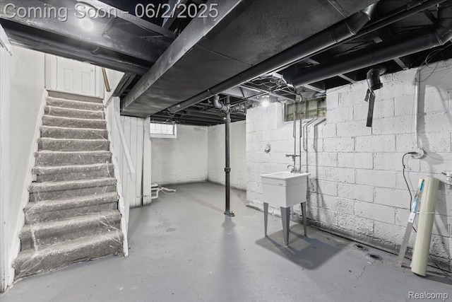 18697 Sunderland Rd, Detroit, MI 48219 - below grade area featuring stairs and a sink