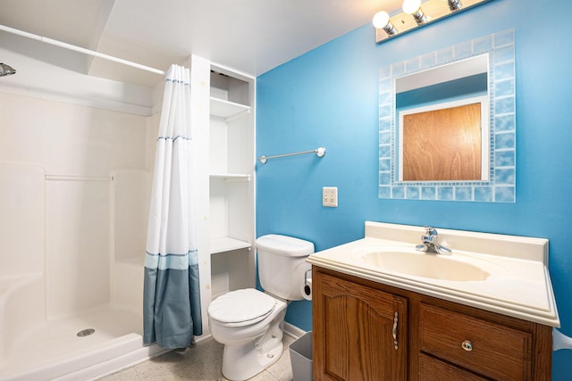 6400 Chestnut Hill Ct, Clarkston, MI 48346 - bathroom featuring toilet, vanity, a shower with curtain, baseboards, and tile patterned floors