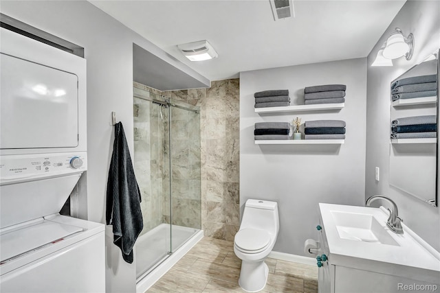 533 Bellevue Ave, Lake Orion, MI 48362 - full bath with stacked washer / dryer, vanity, and a stall shower
