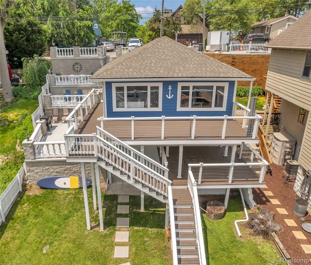 533 Bellevue Ave, Lake Orion, MI 48362 - rear view of property with stairs, roof with shingles, and a wooden deck