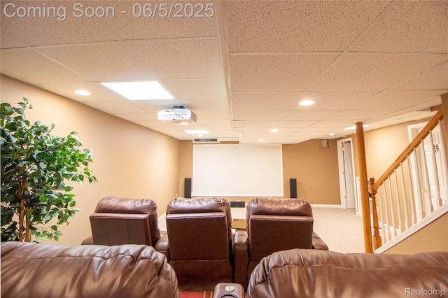 1925 Shepherds Dr, Troy, MI 48084 - cinema with a paneled ceiling, carpet floors, and recessed lighting