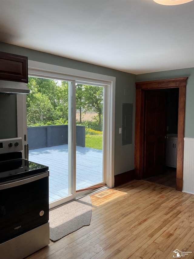 18200 Sherman, Milan, MI 48160 - doorway featuring electric panel and light wood-style floors