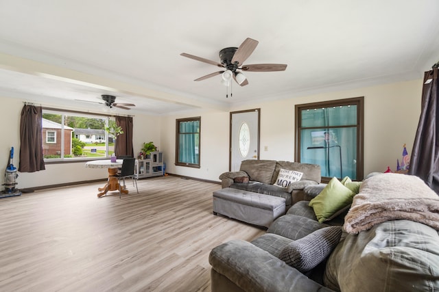 111 Greenleaf St, Onsted, MI 49265 - living area featuring light wood-style floors, baseboards, and a ceiling fan