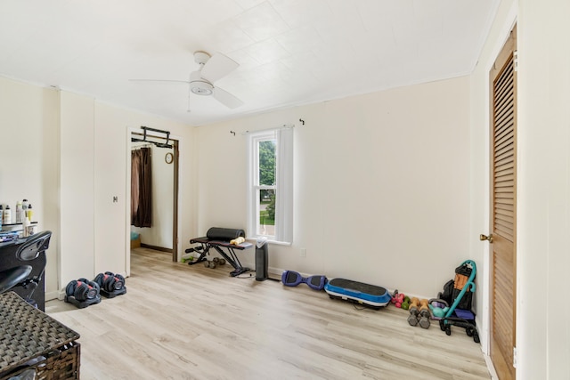 111 Greenleaf St, Onsted, MI 49265 - exercise area with wood finished floors, ceiling fan, and baseboards