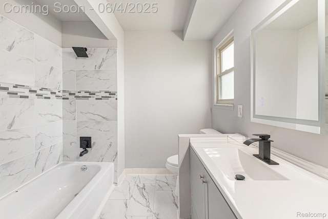 4325 Fox Hill Dr, Sterling Heights, MI 48310 - full bathroom featuring marble finish flooring, vanity, toilet, shower / bathtub combination, and baseboards