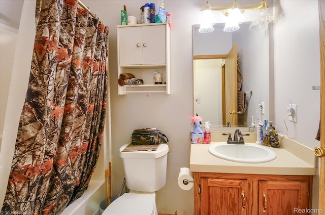 355 Carpenter Rd, Fostoria, MI 48435 - full bath featuring vanity, toilet, and shower / bath combination with curtain