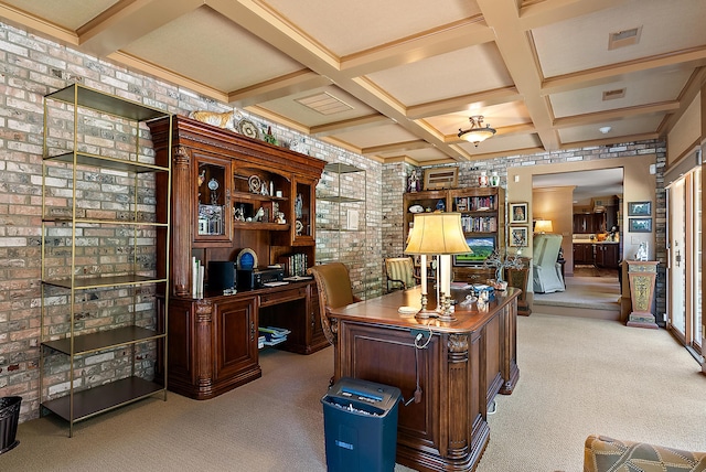 6130 Eidson Rd, Saint Joseph, MI 49085 - office featuring light colored carpet, beamed ceiling, and coffered ceiling
