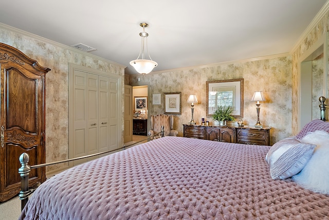 6130 Eidson Rd, Saint Joseph, MI 49085 - bedroom with a closet, crown molding, and carpet floors