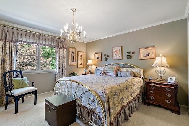 6130 Eidson Rd, Saint Joseph, MI 49085 - bedroom featuring carpet, a chandelier, crown molding, and baseboards