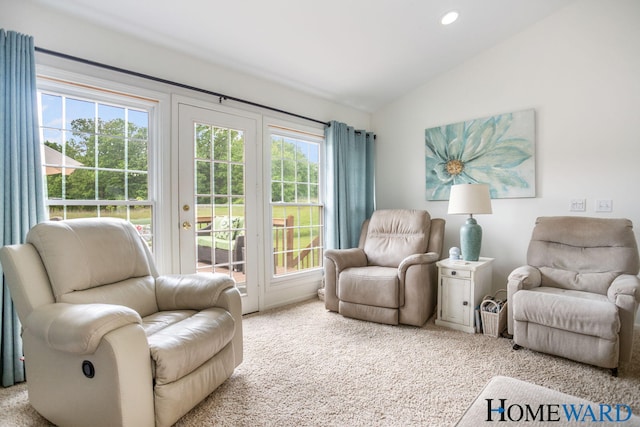 3361 English Hills Dr NW Unit 16, Grand Rapids, MI 49544 - carpeted living area featuring lofted ceiling, plenty of natural light, and recessed lighting