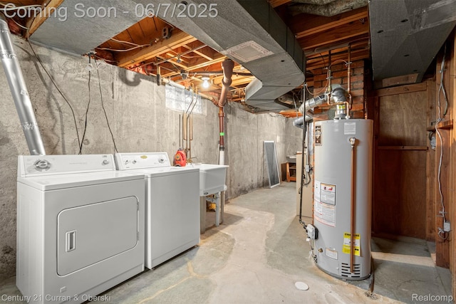 919 Whitcomb Ave, Royal Oak, MI 48073 - unfinished basement featuring water heater, independent washer and dryer, and a sink