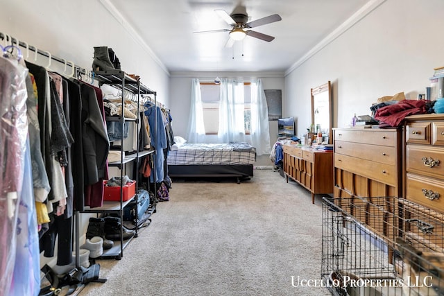 4505 E Apple Ave, Muskegon, MI 49442 - carpeted bedroom featuring ornamental molding and a ceiling fan