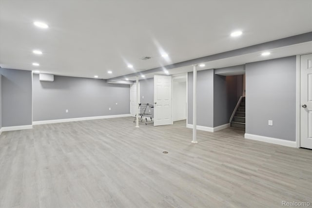 13439 Brougham Dr, Warren, MI 48312 - finished basement featuring recessed lighting, baseboards, light wood-type flooring, and stairs