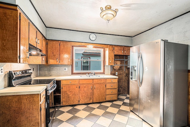 337 W 18th St, Holland, MI 49423 - kitchen with appliances with stainless steel finishes, under cabinet range hood, a sink, brown cabinetry, and light countertops