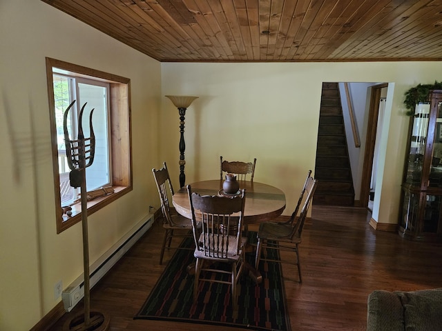 3354 E Arthur, Rothbury, MI 49452 - dining space featuring stairway, wood finished floors, ornamental molding, baseboard heating, and baseboards