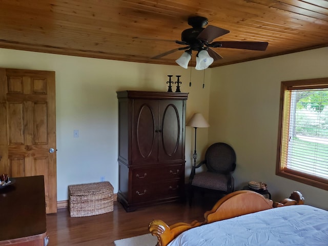 3354 E Arthur, Rothbury, MI 49452 - bedroom with wooden ceiling, wood finished floors, and ceiling fan