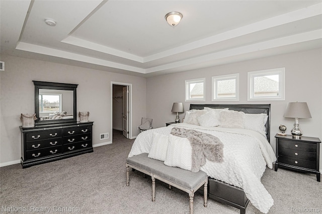 20 Medford Hill Dr, Metamora, MI 48455 - carpeted bedroom with multiple windows, a tray ceiling, a walk in closet, and baseboards