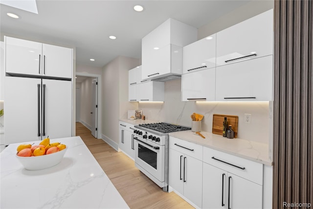 1752 Alexander Dr, Bloomfield, MI 48302 - kitchen featuring white appliances, modern cabinets, white cabinets, light wood-style flooring, and recessed lighting