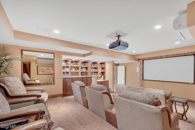 4150 Port Austin Rd, Caseville, MI 48725 - home theater with light carpet, recessed lighting, built in features, and baseboards