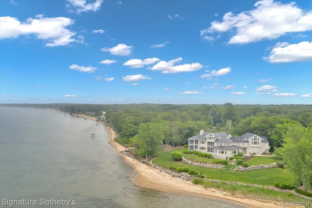 4150 Port Austin Rd, Caseville, MI 48725 - view from above of property with a heavily wooded area and a large body of water