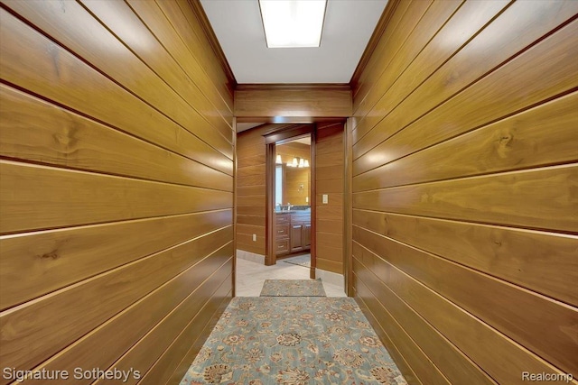 4150 Port Austin Rd, Caseville, MI 48725 - hall featuring wood walls and ornamental molding
