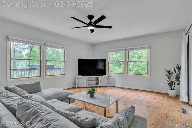 917 Middle Rd, Highland, MI 48357 - living room with healthy amount of natural light, baseboards, and ceiling fan
