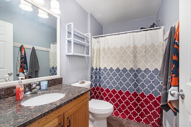 1417 Greenhouse Rd, Bangor, MI 49013 - bathroom with vanity, toilet, tile patterned flooring, and curtained shower