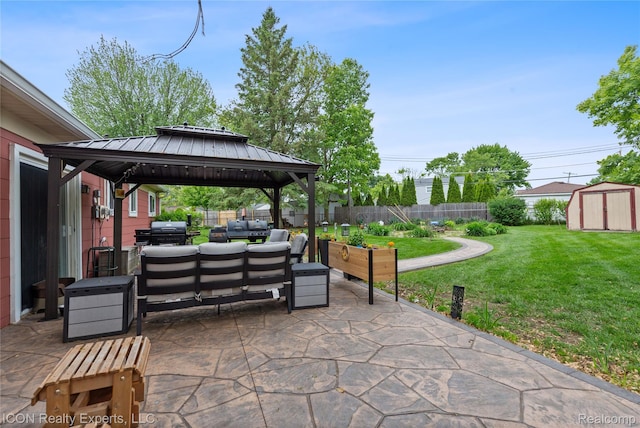 38505 Littlefield Dr, Sterling Heights, MI 48312 - view of patio with an outdoor hangout area, a gazebo, and grilling area