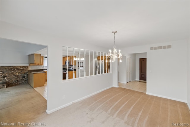 2430 Fox Hill Dr, Sterling Heights, MI 48310 - spare room featuring light carpet, a chandelier, and baseboards