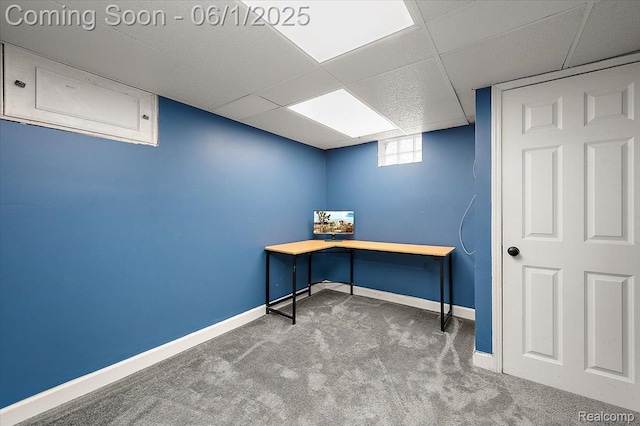 22923 Madison St, Dearborn, MI 48124 - office area featuring carpet, a drop ceiling, and baseboards