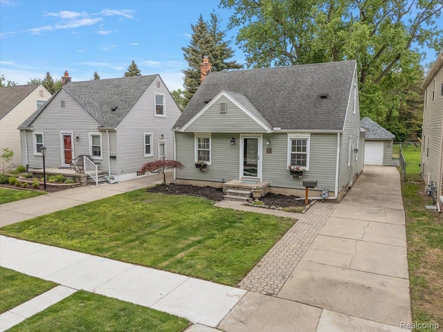 22923 Madison St, Dearborn, MI 48124 - cape cod home featuring a garage, a front yard, and roof with shingles