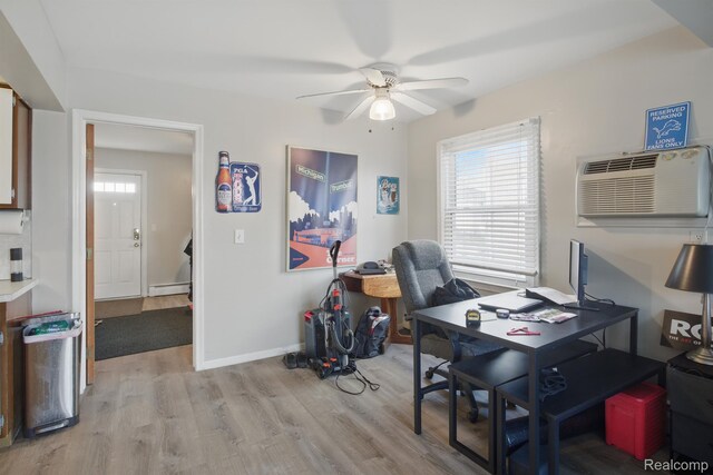 4811 Briarwood Ave, Royal Oak, MI 48073 - office featuring healthy amount of natural light, light wood-type flooring, a ceiling fan, and a wall mounted air conditioner