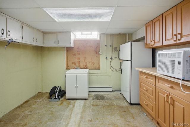4811 Briarwood Ave, Royal Oak, MI 48073 - kitchen featuring a baseboard heating unit, freestanding refrigerator, light countertops, and a drop ceiling