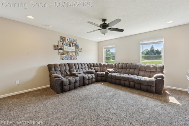 5200 Autumn Kirsten Dr, Fowlerville, MI 48836 - carpeted living room featuring ceiling fan and recessed lighting